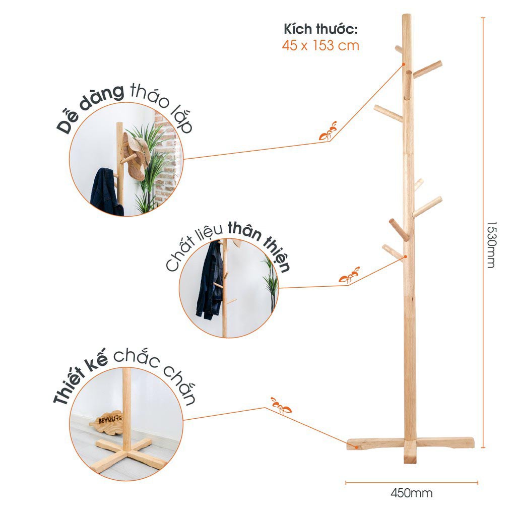 Cây Treo Quần Áo Gỗ Thông nhập khẩu, Móc Quần Áo Gỗ Thiết Kế Lắp Ráp Hiện Đại.