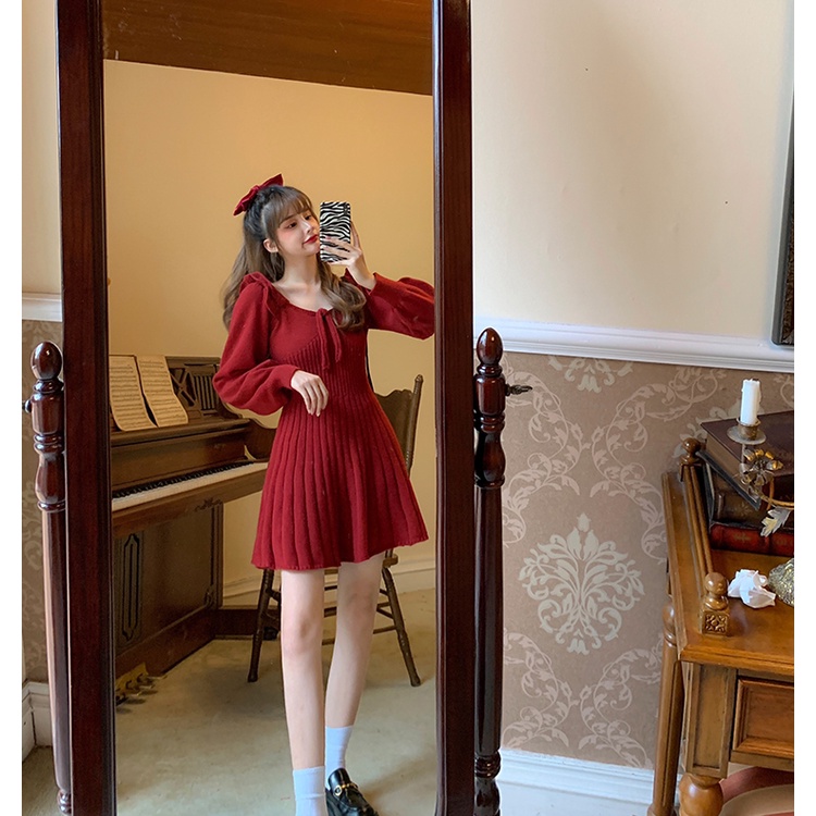 Váy len trễ vai ulzzang hàn quốc đẹp cao cấp V20 | BigBuy360 - bigbuy360.vn