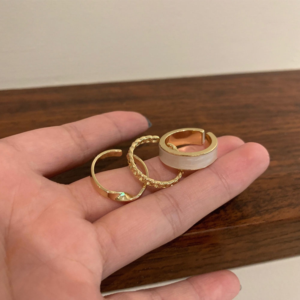 Set 3 nhẫn hở hình tròn nhiều màu sắc có thể điều chỉnh kích thước thời trang cho nữ