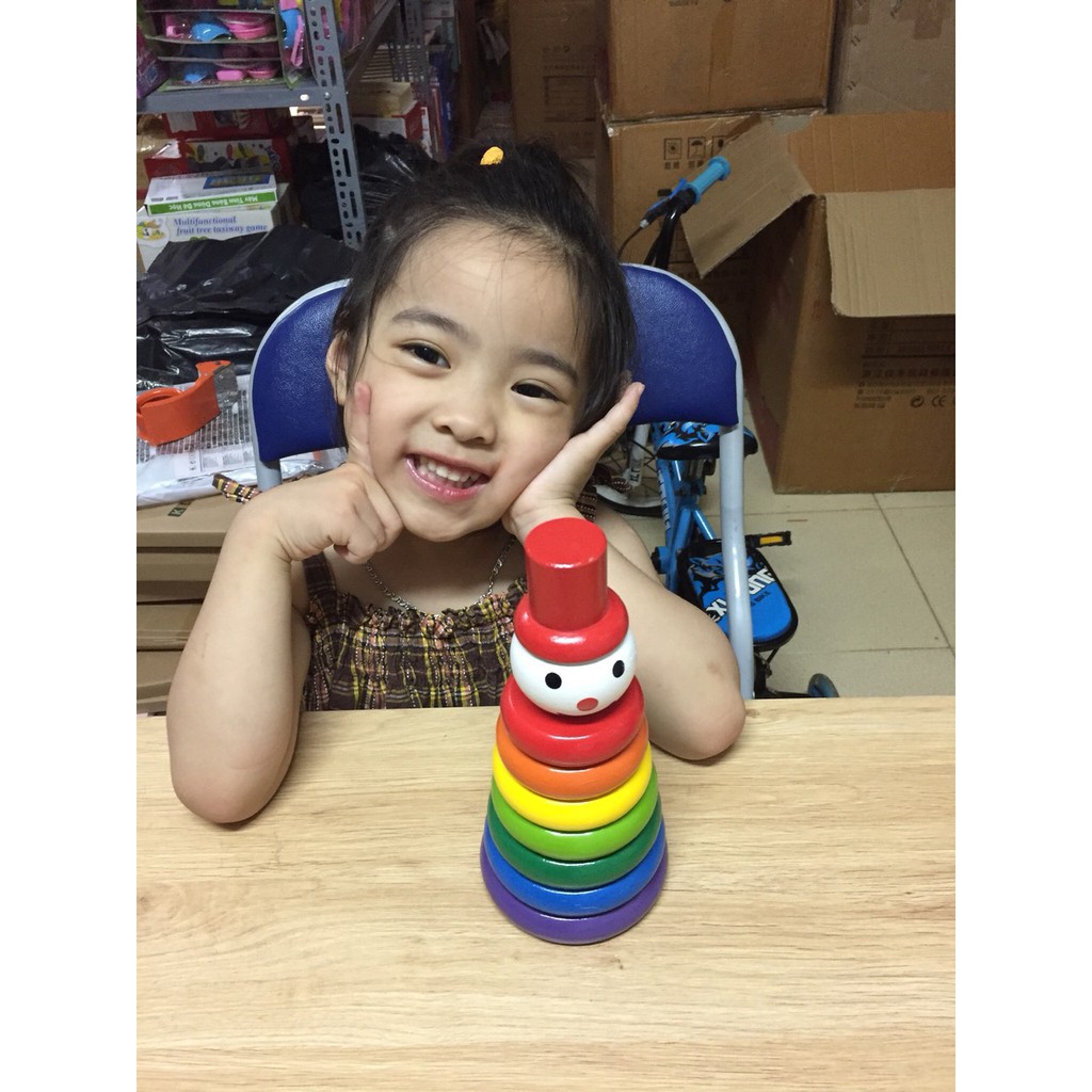 Đồ Chơi Xếp Tháp Chú Hề 7 Màu Bằng Gỗ Xếp Vòng Nhiều Màu (Hàng Việt Nam)