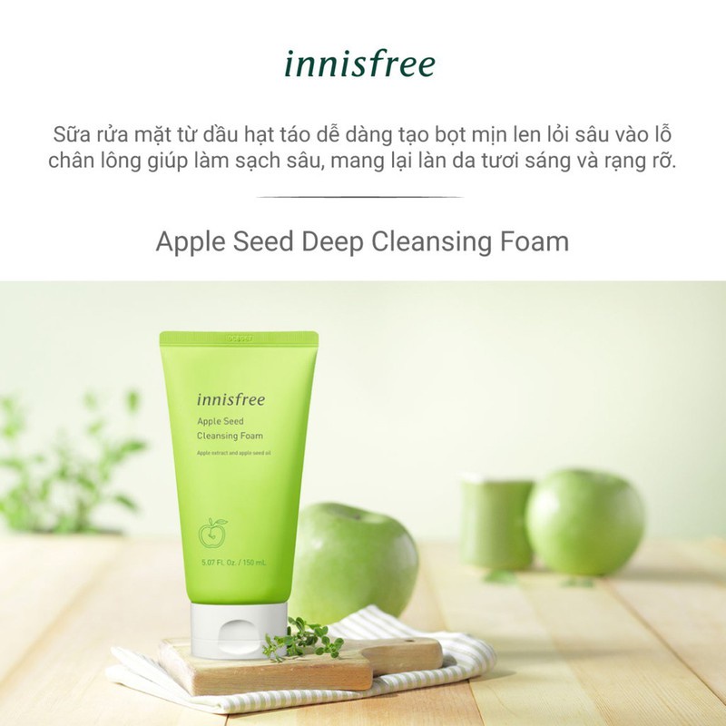 Sữa rửa mặt làm sạch sâu innisfree Apple Seed Soft Cleansing Foam 150g