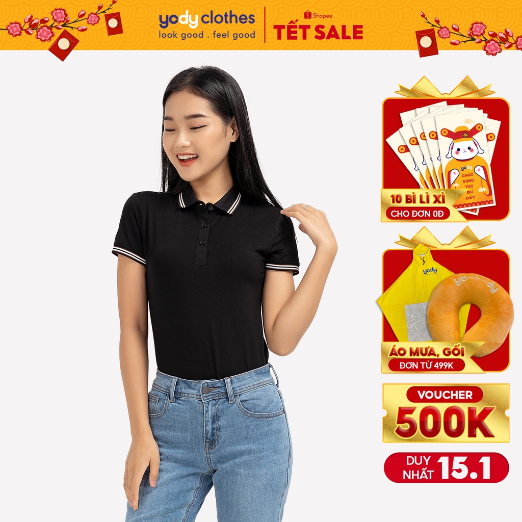 Áo thun cổ bẻ YODY chất pima mềm mịn co giãn 4 chiều tay ngắn APN3337
