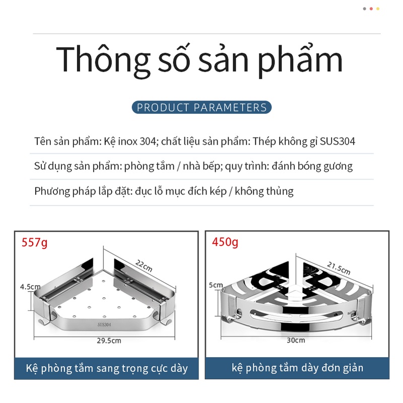 Kệ để đồ XINKUNLONG gắn góc tường thép không gỉ không cần khoan lỗ dành cho phòng tắm