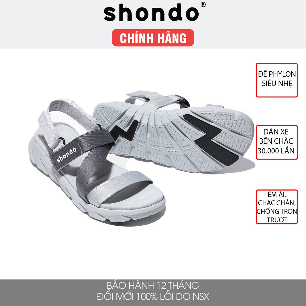 Giày sandal Shondo nam nữ đi học F6 đế bằng ombre xám F6S2120