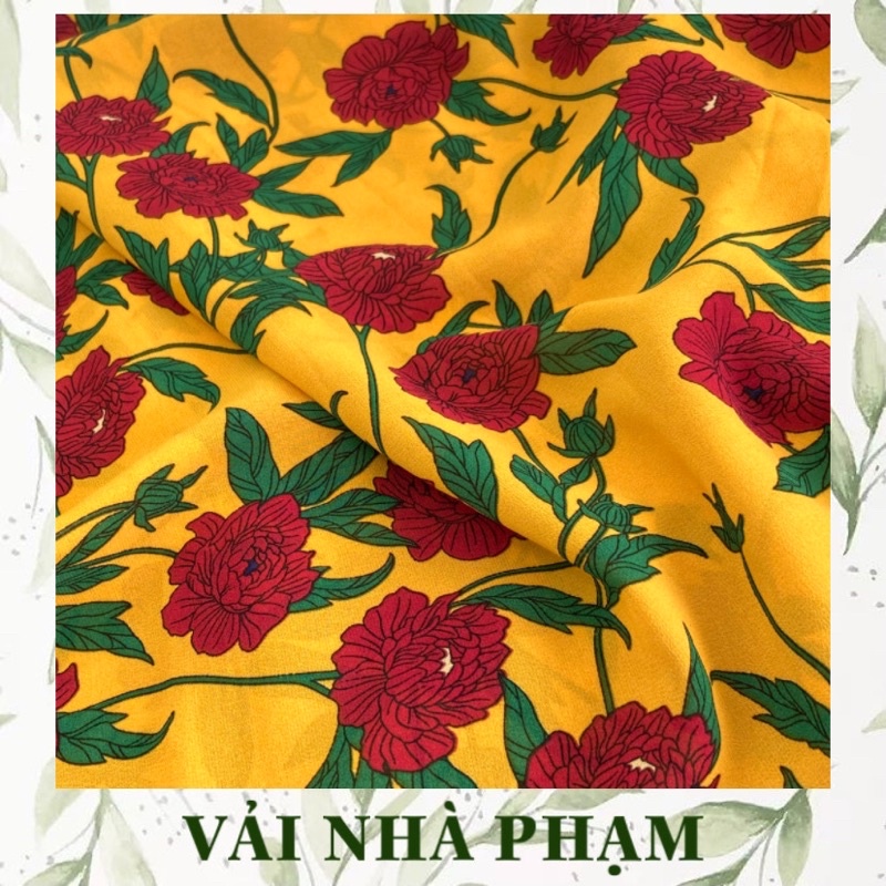 VOAN TẰM HOA TO NỀN VÀNG CHÁY - KHỔ VẢI 1.5M - VẢI NHÀ PHẠM