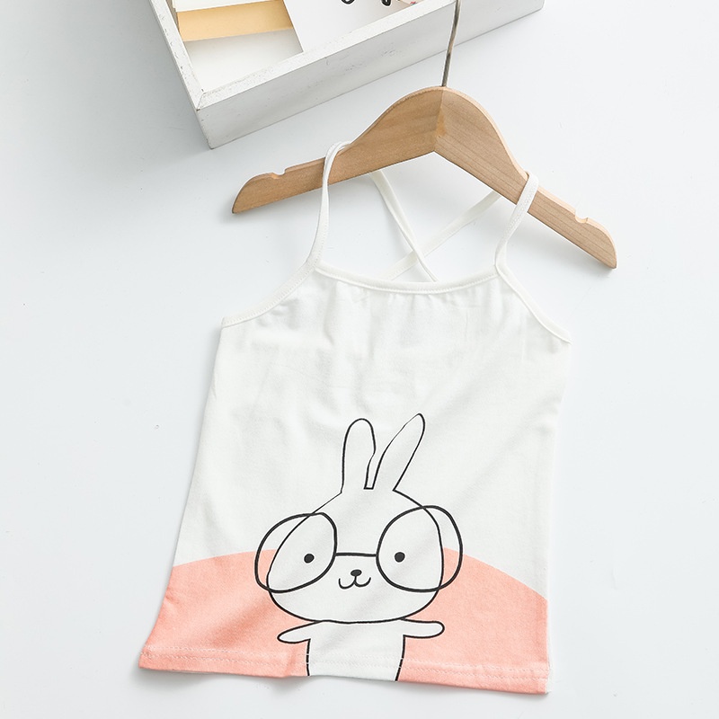 Áo Hai Dây Sát Nách Chất Liệu Cotton Co Giãn In Họa Tiết Hoạt Hình 90-140cm Cho Bé Gái