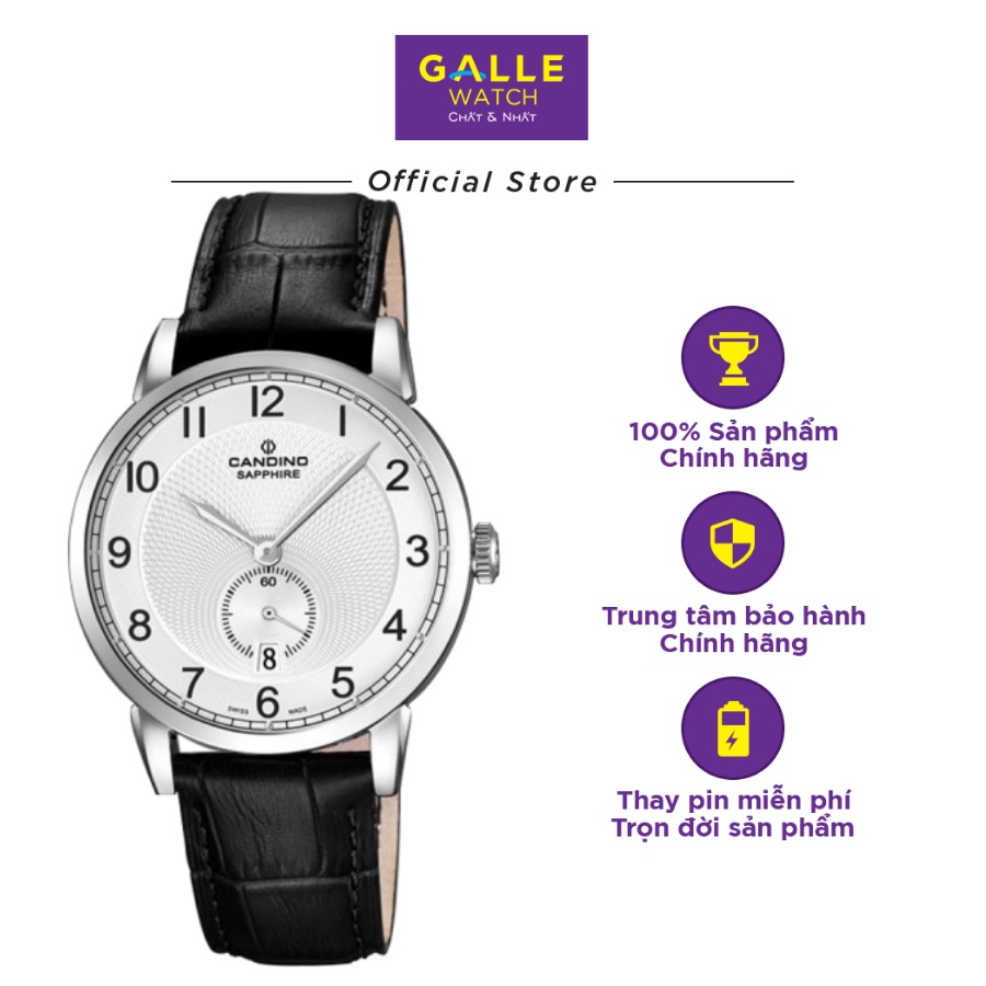 Đồng hồ nam Candino C4591/1 mặt kính Sapphire chống xước, dây da cách điệu cao cấp chính hãng, xuất xứ Thụy Sĩ