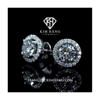Khuyên tai bạc nụ tròn đá trắng viền tấm khjer034 - chốt vặn