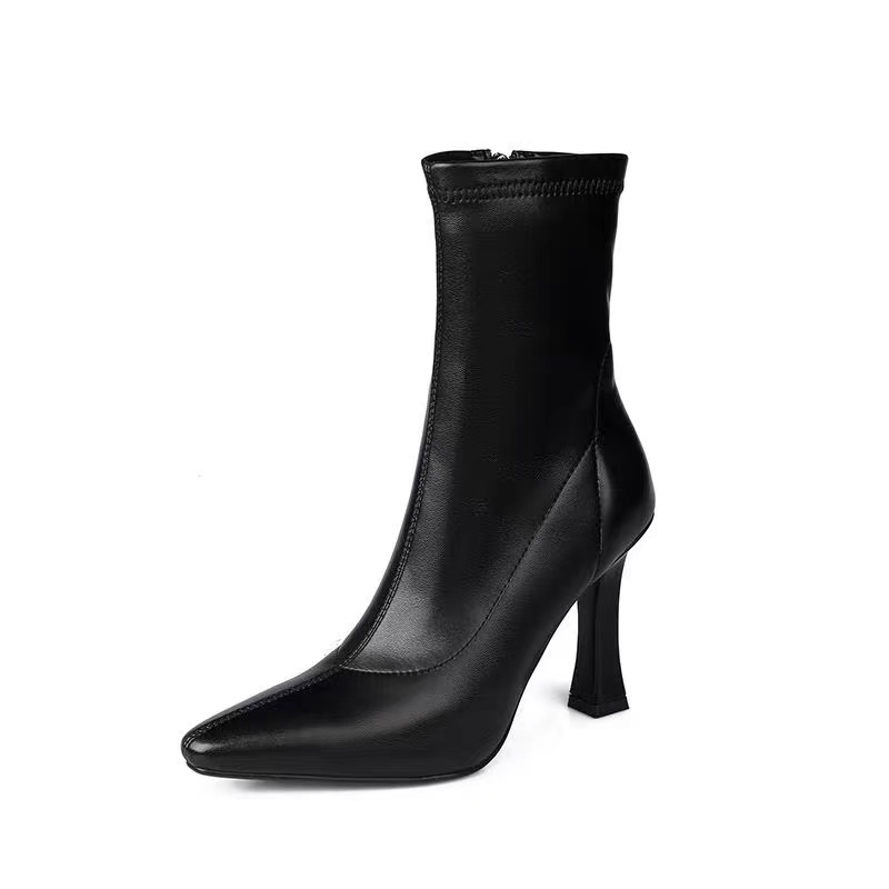 ☏Giày bốt cao gót cổ thấp mũi vuông thời trang thu đông phong cách Âu Mỹ 2021