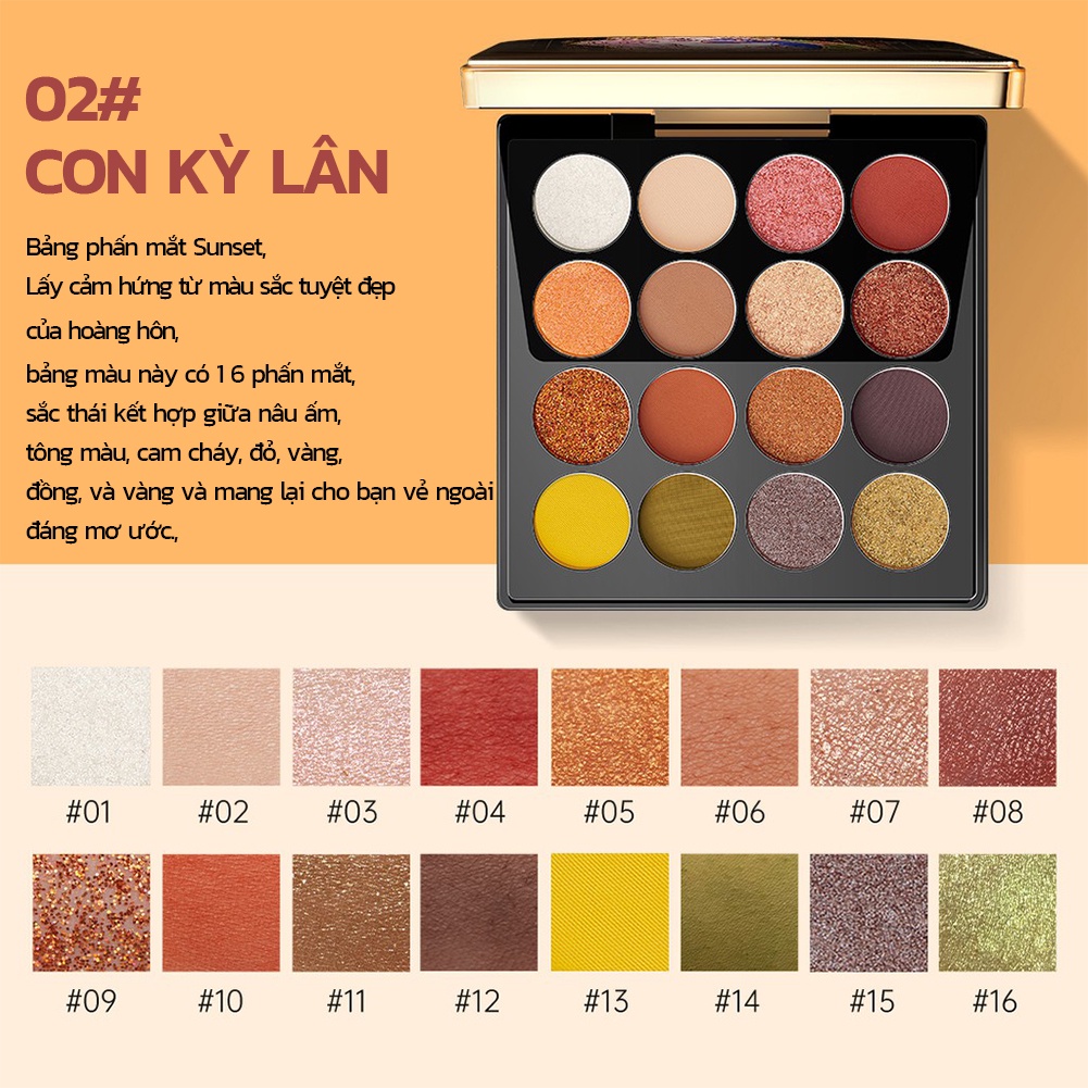 Bảng Phấn Mắt GECOMO 16 Màu Kèm Cọ Trang Điểm Lâu Trôi