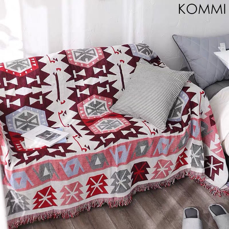 Khăn trải sofa hai mặt phối tua rua phong cách Mỹ