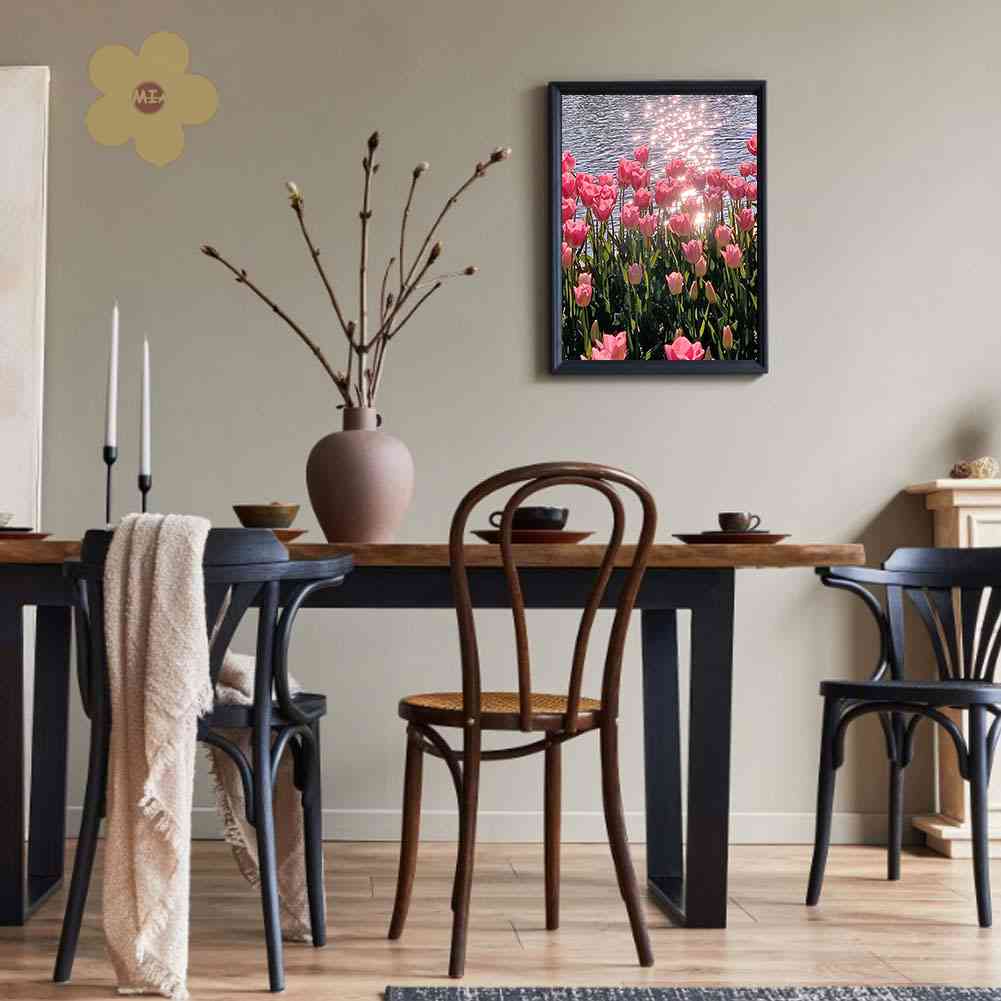 Tranh Đính Đá Kim Cương Toàn Bộ 5D DIY Hình Vẽ Hoa Tulip Hồ