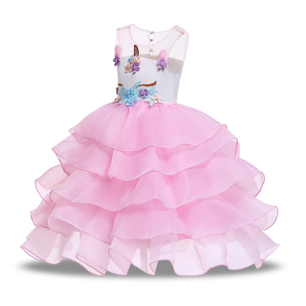 Đầm tutu kiểu công chúa in hình kỳ lân cầu vồng dễ thương dành cho bé gái mặc trong tiệc sinh nhật/Halloween