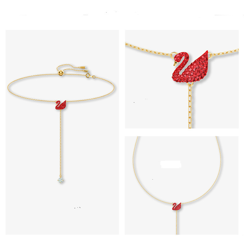 FLASH SALE 100% Swarovski Dây Chuyền Nữ Red Swan ICONIC SWAN Y-chain FASHION Necklace trang sức đeo Trang sức