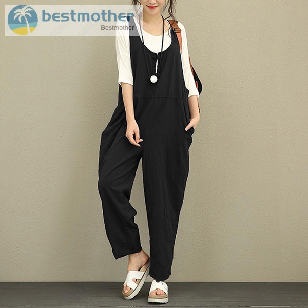 Jumpsuit yếm quần dài dáng rộng thoải mái cho nữ