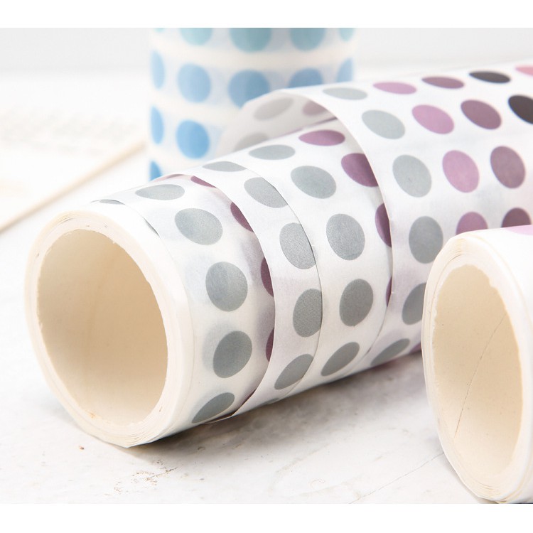 Washi tape chấm tròn nhiều màu băng keo giấy trang trí sổ