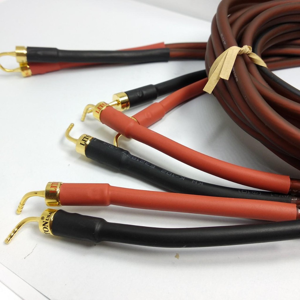 Cặp dây loa nhật 6.5m (2,5m và 4m mỗi vế kèm jack) Dây cáp loa Canare, Jack mỏ chim (Nâu)