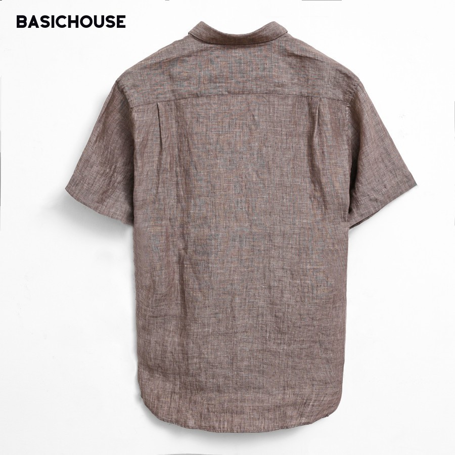 [CHÍNH HÃNG] Áo sơ mi tay ngắn 👘 áo sơ mi basic vải Linen màu nâu cao cấp | BASICHOUSE