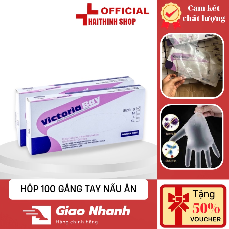 Hộp 100 Bao Tay Nấu Ăn Làm Bếp Victoria Bay Chất Liệu TPE Siêu Dai An Toàn Không Gây Ô Nhiễm Môi Trường