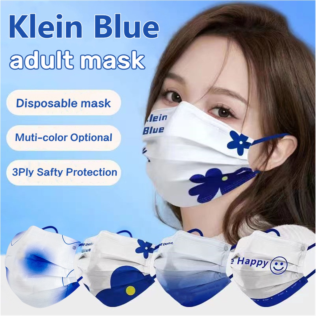 Set 50 / 100 / 200 Khẩu Trang 3 Lớp Màu Xanh Dương Klein Chống Bụi Dùng Một Lần Dành Cho Người Lớn