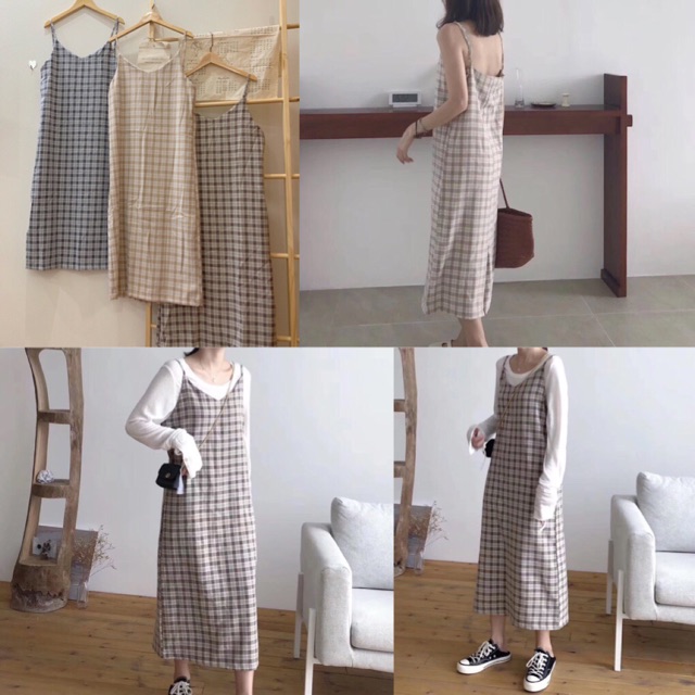 Váy maxi 2 dây kẻ