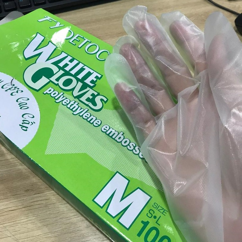 Combo 2 hộp bao tay Detoco chế biến thực phẩm, bao tay làm bếp, nấu ăn, rửa chến, nhựa CPE, có hột, 100 cái/hộp.
