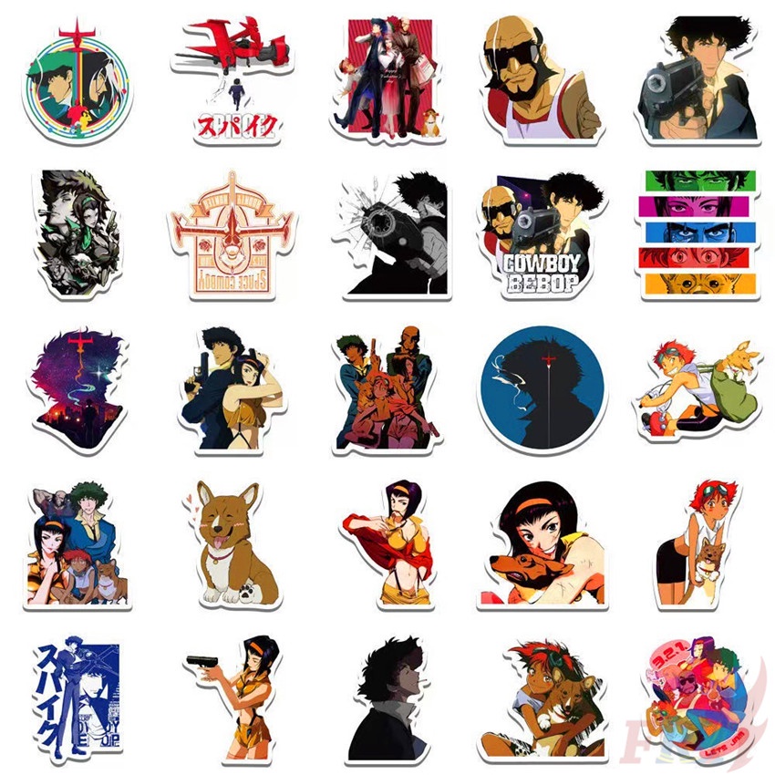 ❉ Hình Dán Cowboy Bebop Series 03 ❉ Bộ 50 Miếng Dán Chống Thấm Nước Màu Đen Hình Anime Spike Spiegel Jet Thời Trang DIY