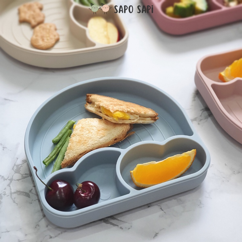 Khay ăn dặm Premium Silicon chia ngăn có đế hút chân không chống đổ Cloudy SAPO SAPi - Dusty Blue