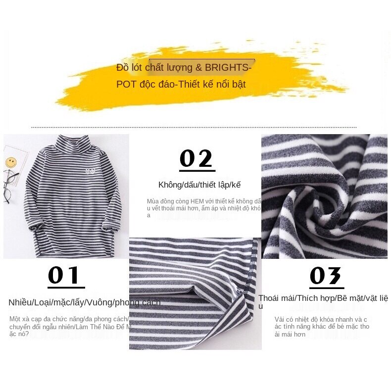 YAOEENH Áo thun tay dài thời trang kẻ sọc cổ cao thích hợp bé gái bé trai