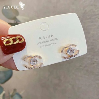 Khuyên tai mặt hình hai chữ C đính đá giả kim cương sang trọng thời trang dành cho bạn nữ
