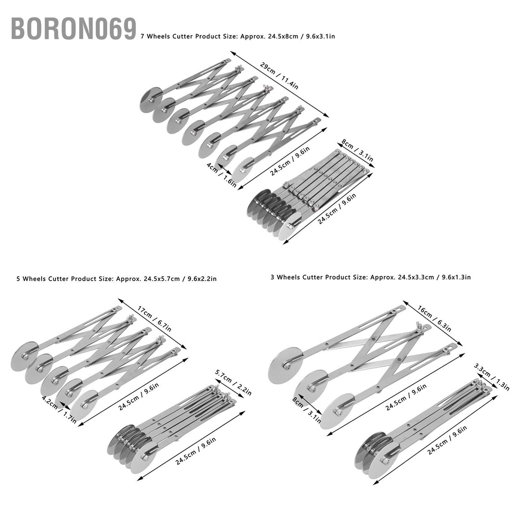 Thép không gỉ Nhiều bánh lăn Bột Bộ chia Bánh quy ngọt Máy cắt Pizza Dụng cụ làm Boron069