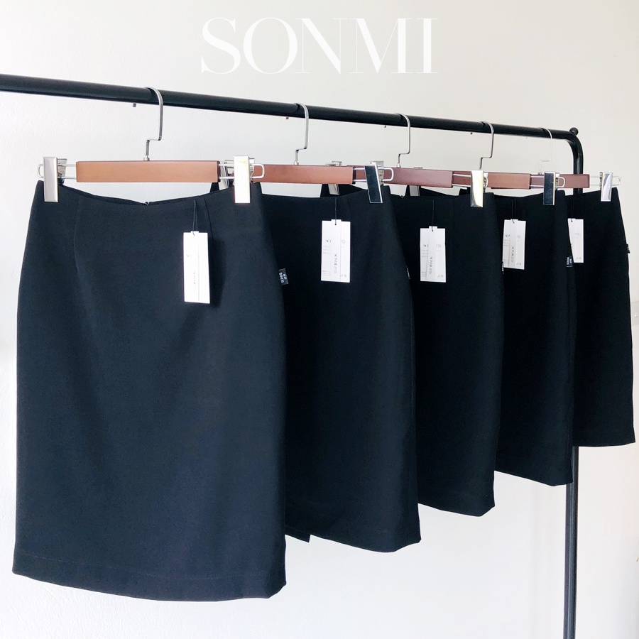 Chân Váy Công Sở SONMI Hàn Quốc Cao Cấp Màu Đen Dáng Suông Xẻ Tà Sau 2 Lớp Co Giãn 2 Chiều JULIE CATHIE