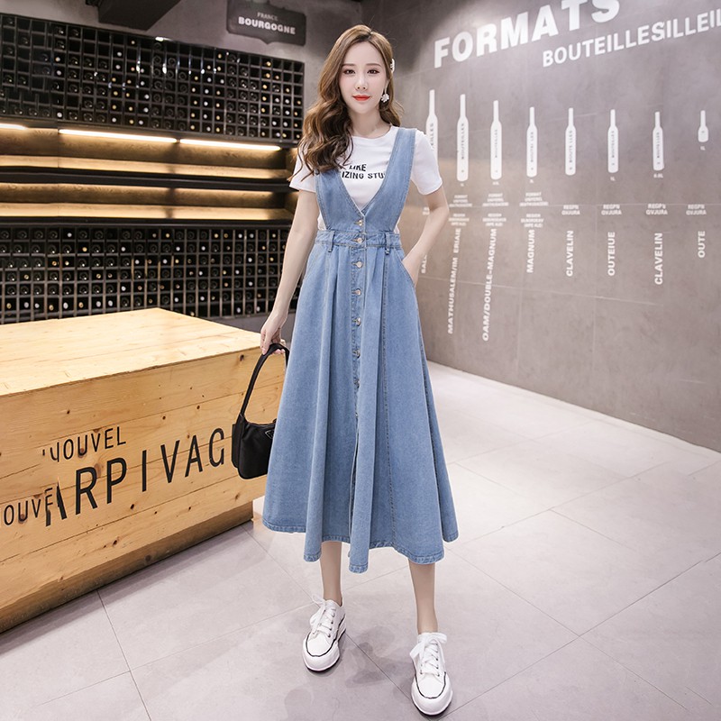 Đầm liền thân dáng dài tới gối thiết kế trẻ trung hợp thời trang Hàn Quốc