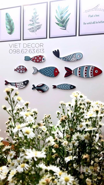 TRANH CÁ Dán tường Trang trí Nhà cửa – Bộ tranh Dán tường 8 Em Cá Chuối -  Fomex Dày dặn, Có sẵn băng keo đi kèm