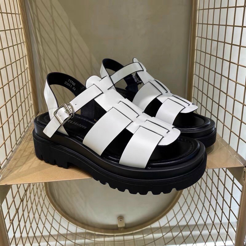 Sandal đế cao chiến binh chất da 3 quai đan cá tính