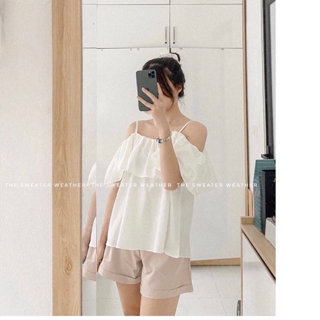 Áo trễ vai kèm dây scrunchies (ảnh thật 100%)