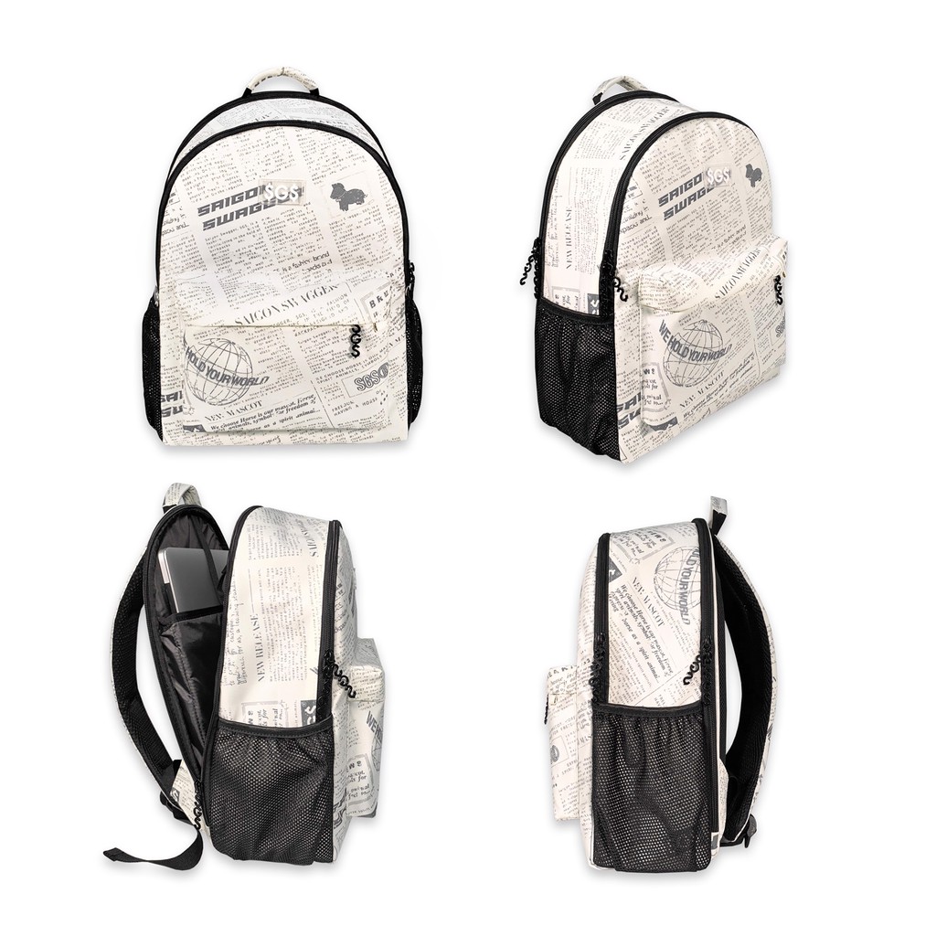 Balo Họa Tiết Báo SAIGON SWAGGER® SGS Journal Backpack-Ngăn Chống Sốc Laptop 15'