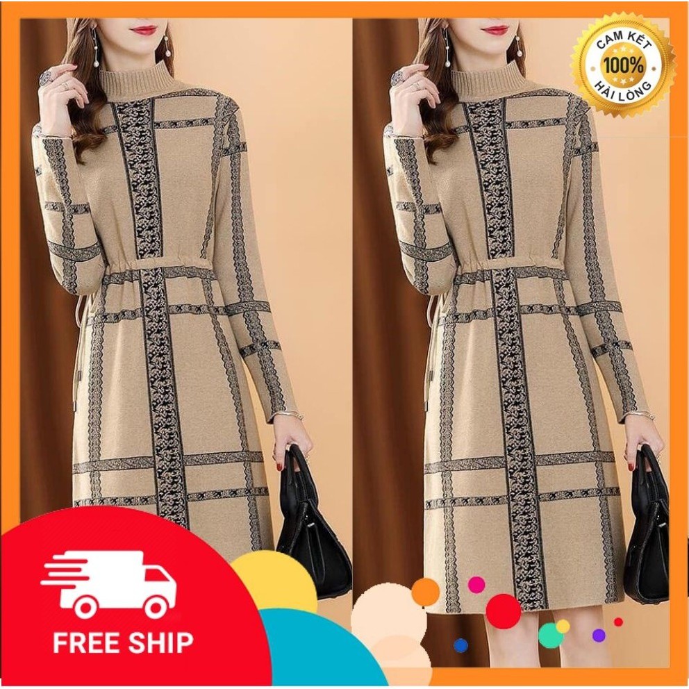 Đầm len suông eo rút dây cao cấp