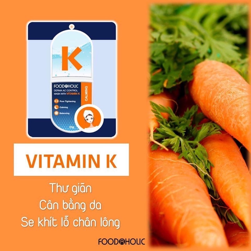 Combo 5 miếng Mặt Nạ Làm Dịu Giúp Da Thư Giãn Chiết Xuất Vitamin K Foodaholic Derma AC Control Mask 23gx5 - VITAMIN K