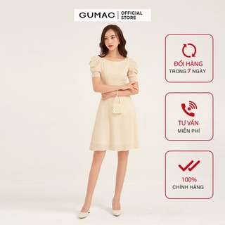 Đầm ôm nữ GUMAC tay ngắn thiết kế xếp ly màu kem thời trang nữ DB116
