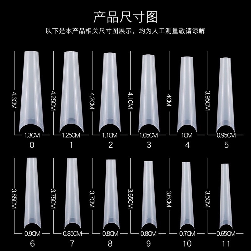 Bịch Móng tip Thang phom dài 2 màu trong đục, móng nối 12 số từ 0->11, 600 móng