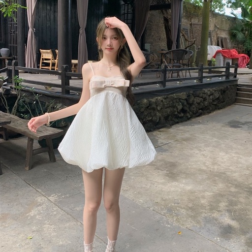Đầm Hai Dây Dáng Chữ A Cổ Thắt Nơ Phong Cách Pháp Ngọt Ngào Thời Trang Mùa Hè Mới Dành Cho Nữ
