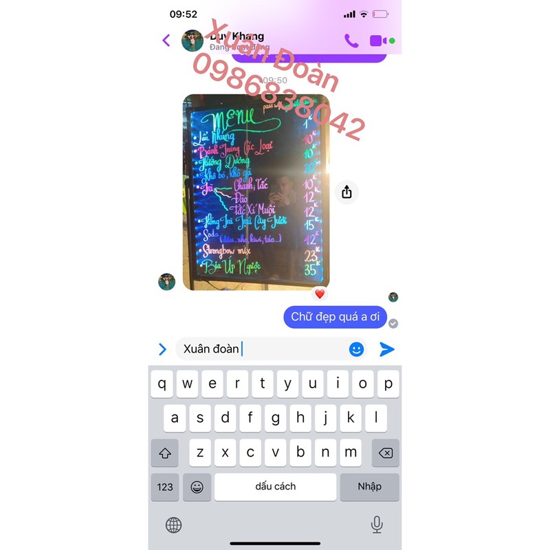 BẢNG ĐÈN LED VIẾT TAY DẠ QUANG KT 60 x 80cm + Hộp bút