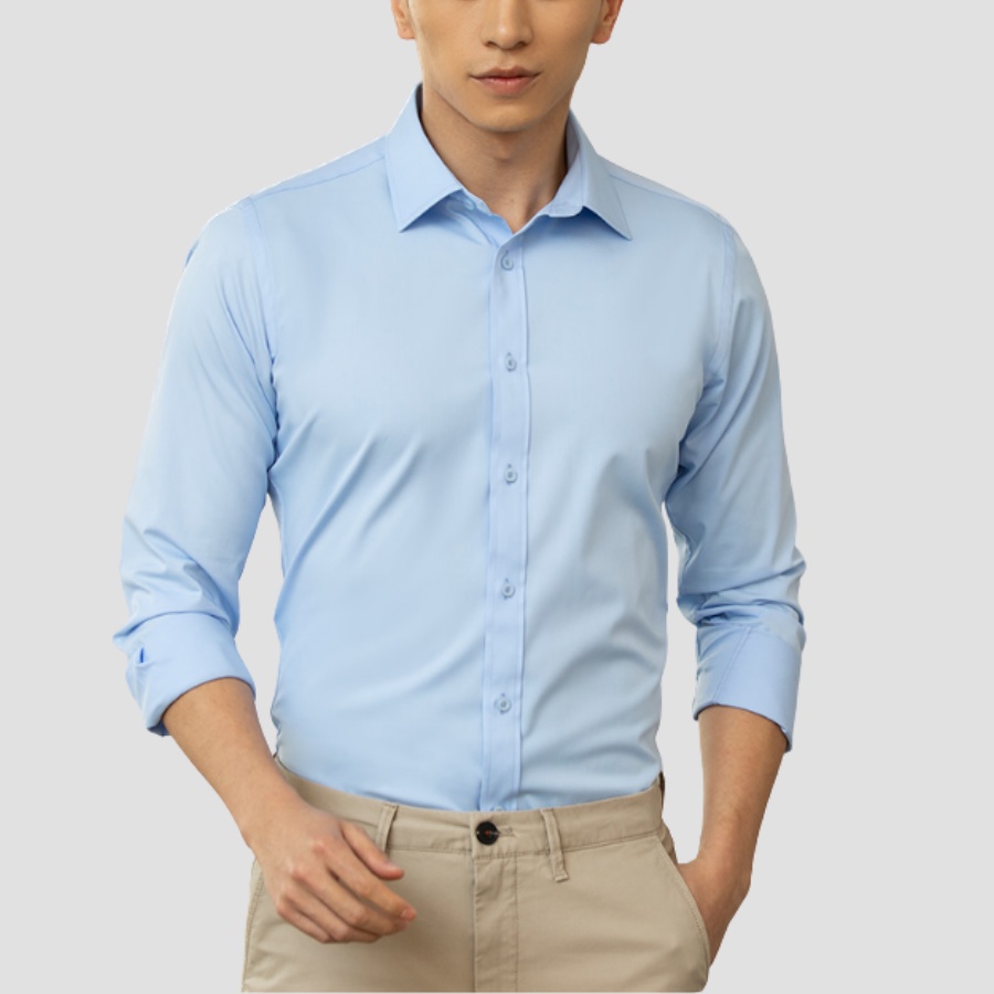 Áo sơ mi trắng nam OFS tay dài công sở dáng ôm vải lụa cotton không nhăn thấm hút mồ hôi tốt