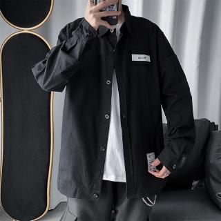 Korean-Style Men's Oversize Plain Black Long-Sleeved Shirts   Men Clothes