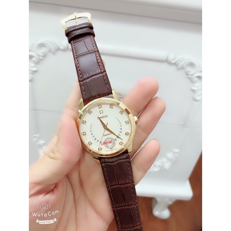 Đồng hồ Omega Nam nữ dây da thời thượng máy nhật  mặt saphire chống xước