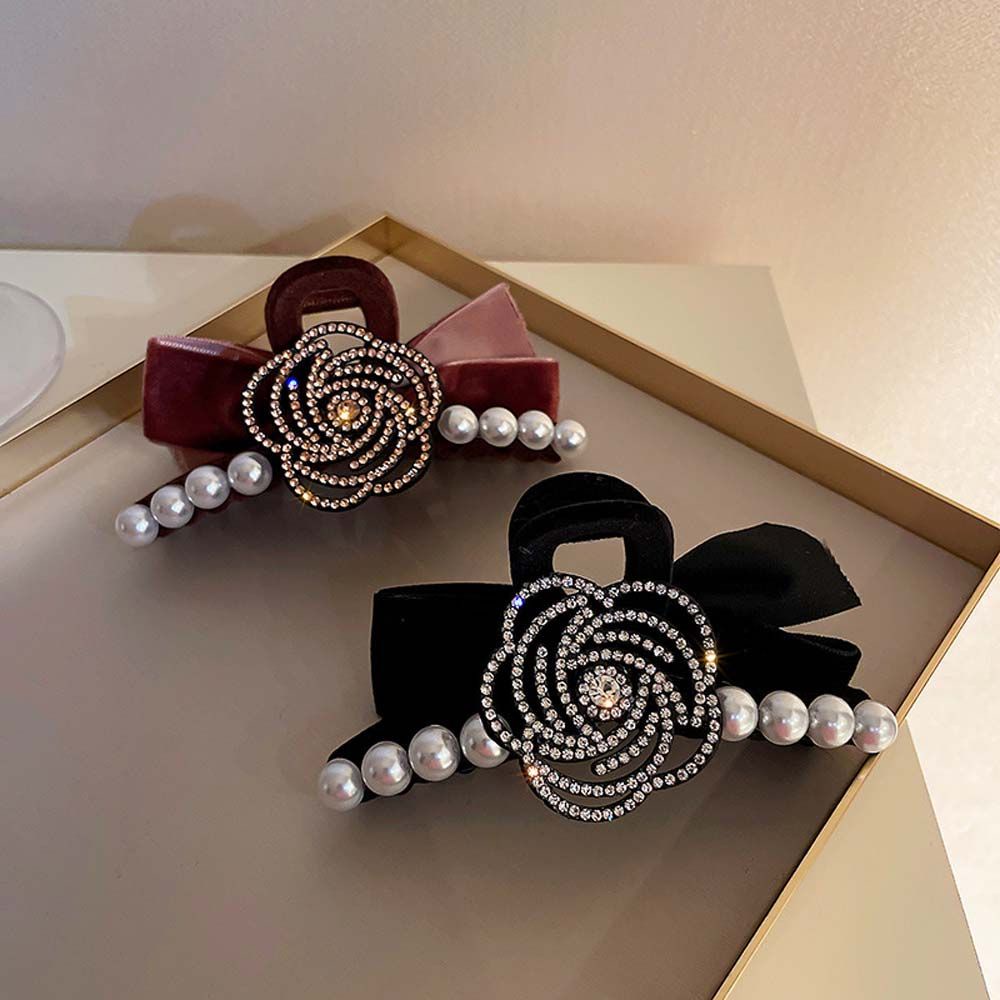 Kẹp tóc nơ nhung đính ngọc trai giả nhiều màu phong cách Hàn Quốc cho nữ