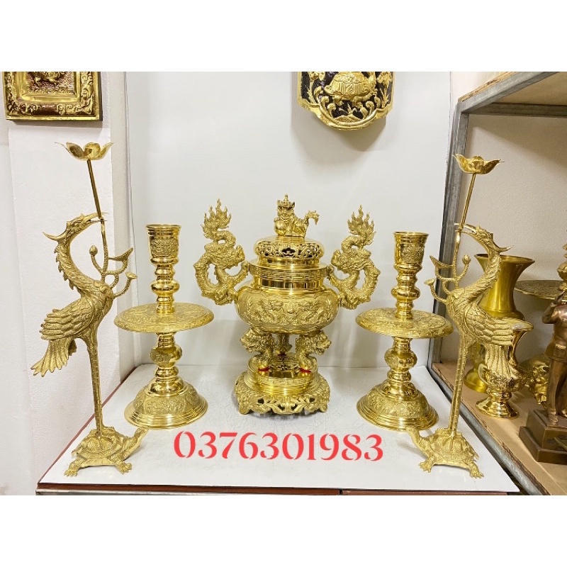 Bộ lư tam sự đỉnh nến cao 40cm , bộ đỉnh tam sự cao 40cm .