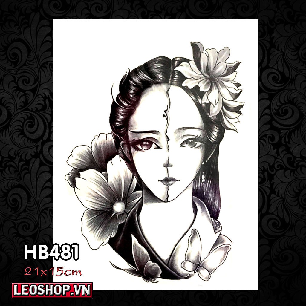 Hình Xăm Dán Geisha, Gái Nhật, Cô Gái Các Loại 4 (21x15cm)