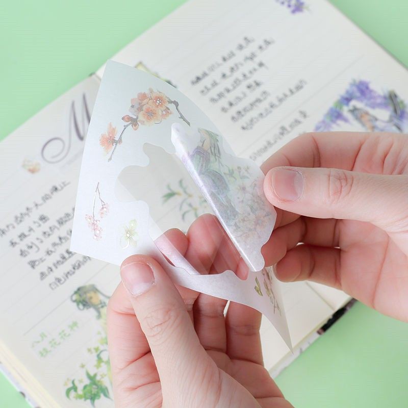 Set 4 tấm sticker cổ trang ánh nhũ bạc